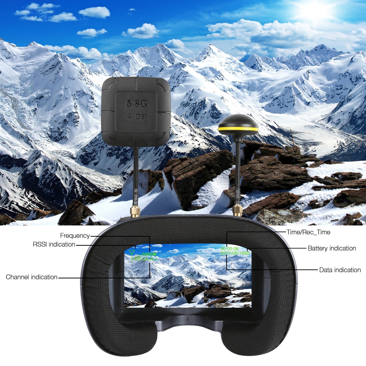 008D 5.8G 40CH 4.3 Inch 800*48 - Skyzone Cobra X V2 Fpv Goggles recension och pris